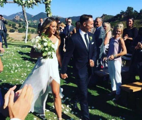 Bella Nash father Steve Nash with Lilla Frederick in their outdoor wedding in Manhattan Beach, California.